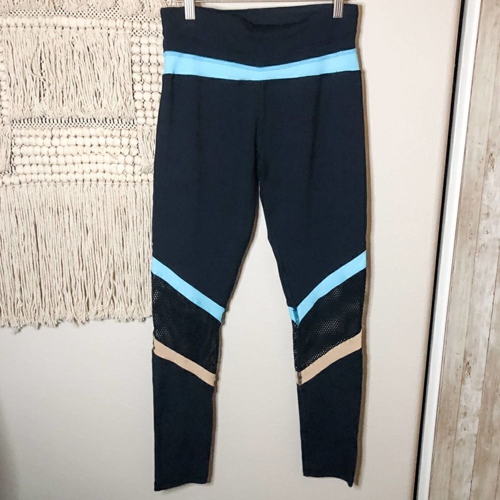 Trina Turk Black Aqua Mesh Color-Block Leggings Medium